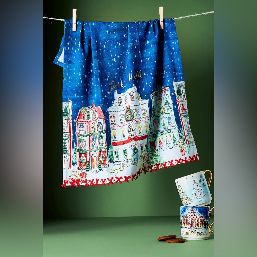 Anthropologie Susannah Garrod Holiday Townhouses Dish Towel